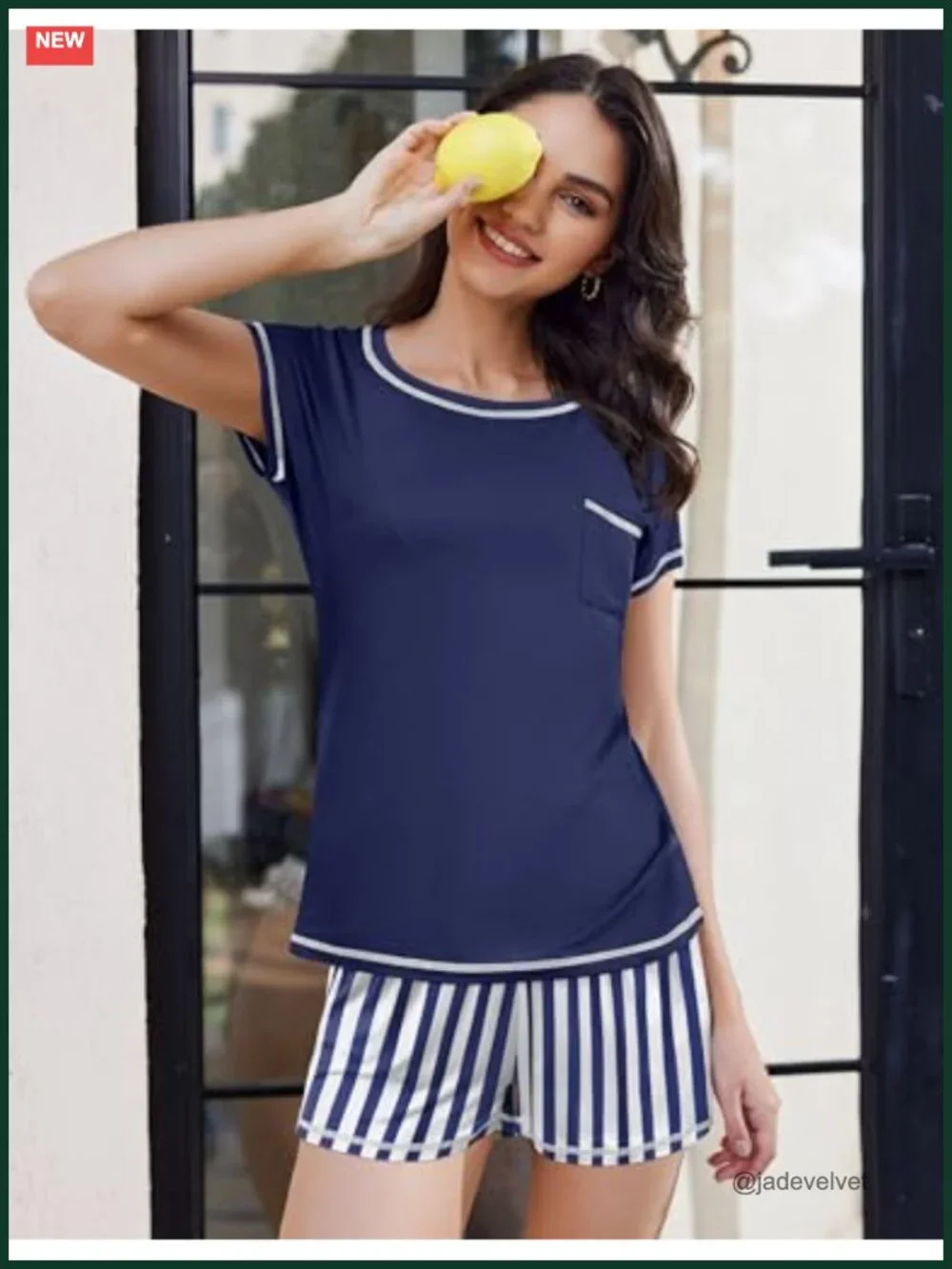 2-Piece Short Sleeve Pajama Set with Pockets Loungewear Sleepwear